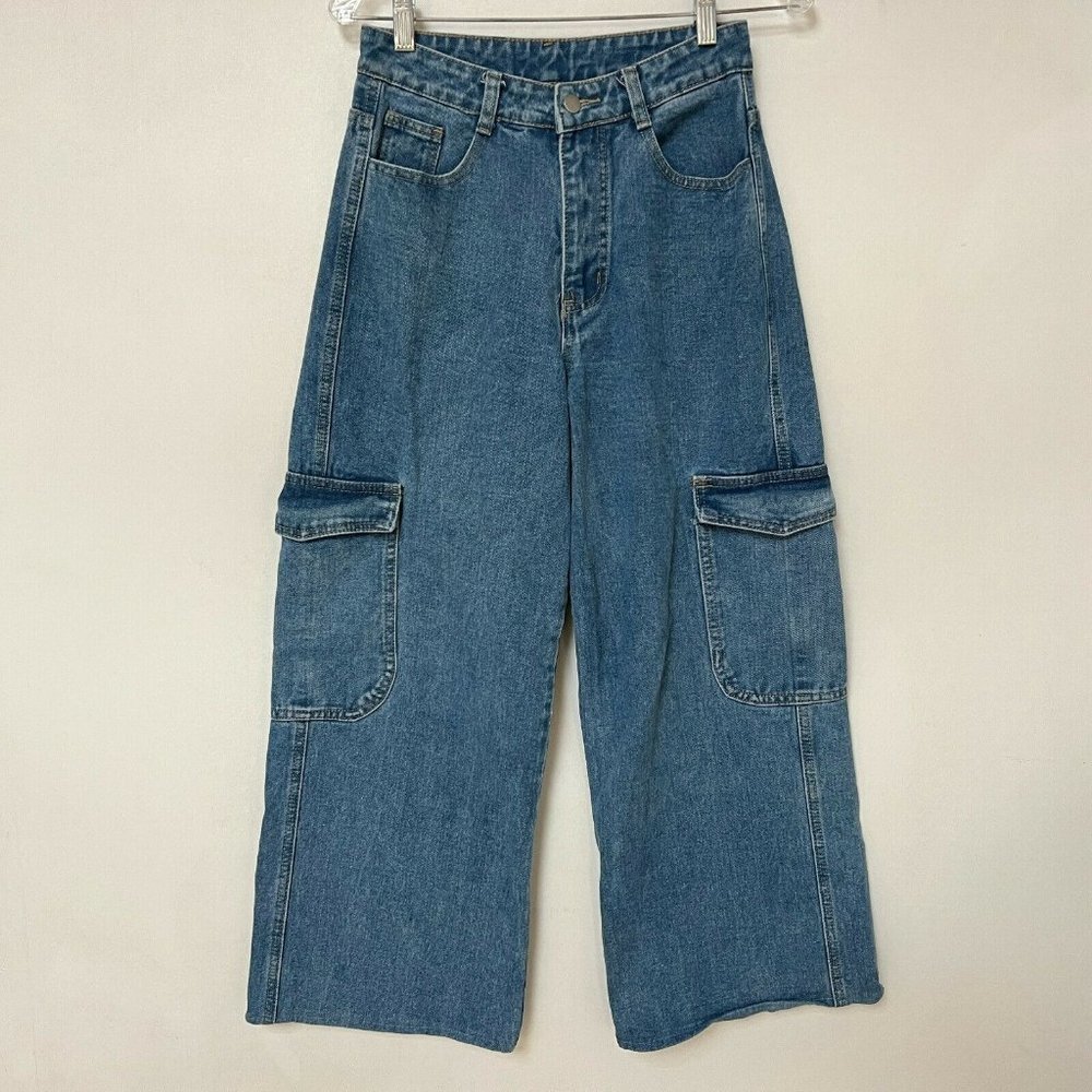 Shein High Waisted Baggy Jeans Wide Leg Denim Medium Wash Womens Size 6 - Picture 3 of 10
